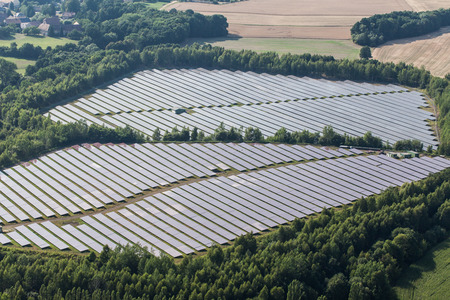 Aerial view of solar power plant in germany