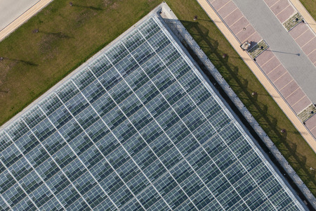 aerial view of greenhouses in Polandの写真素材