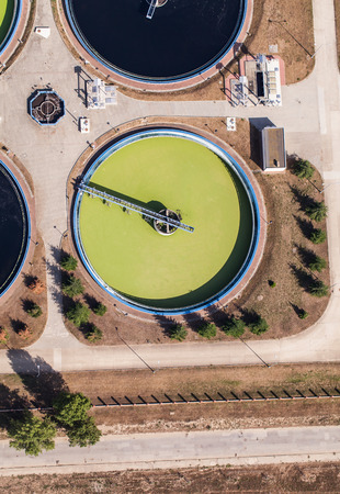 aerial view of sewage treatment plant in wroclaw city in Polandの写真素材