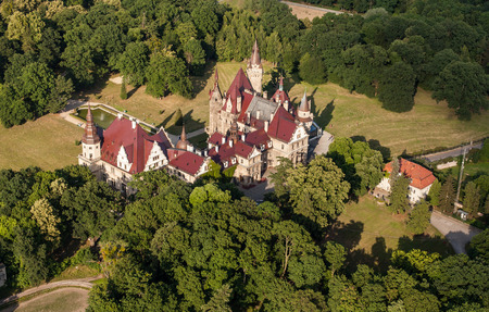 aerial view of Moszna castle in Polandのeditorial素材