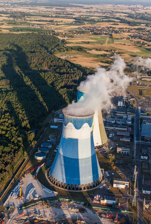 Aerial view on the power station near Opole city in Polandのeditorial素材