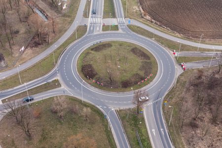 aerial view of roundabout in wroclaw city in Poland