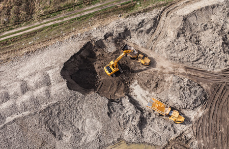 Aerial view of the working earth mover in Polandの写真素材