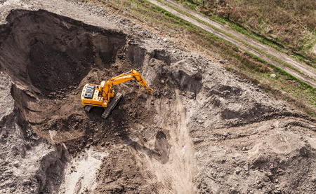 Aerial view of the working earth mover in Polandの写真素材