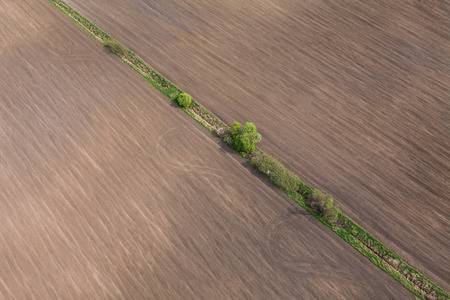 aerial view of the tractor tracks on the harvest field  in Poland
