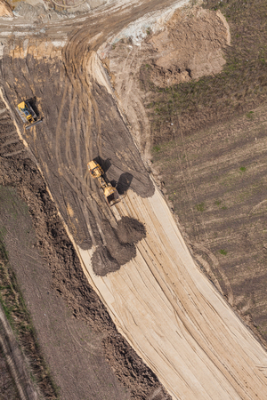 Aerial view of highway  construction site in Polandの写真素材