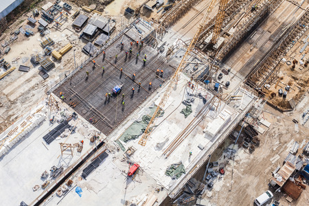 Aerial view of highway  construction site in Polandの写真素材