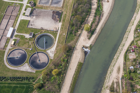 aerial view of sewage treatment plant in Nysa city in Poland