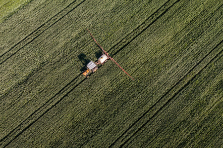 aerial view of the village landscape with harvest fields in Poland