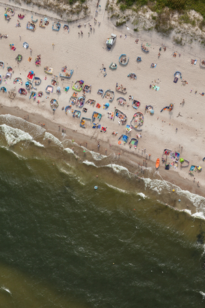 aerial view of sandy  beach on Baltic sea in Polandの写真素材