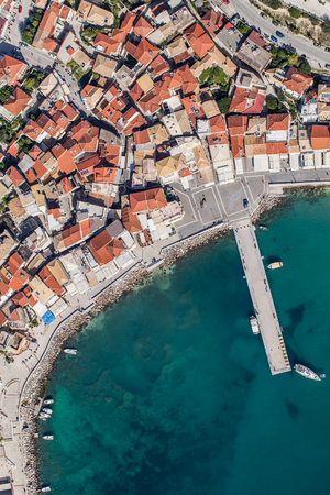 aerial view of the blue water coast line in Greece near Parga  townの写真素材