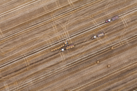 aerial view of harvest fields in Poland near Paczkow town in Poland