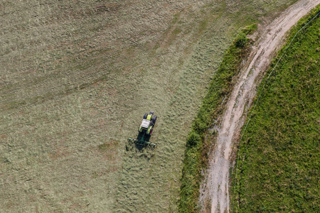 aerial view of green harvest field in Poland