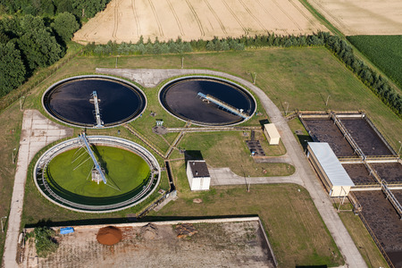 aerial view of sewage treatment plant in Nysa city in Poland
