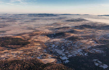 aerial view of the forest in winter time in Poland in Karkonosze mountainsの写真素材
