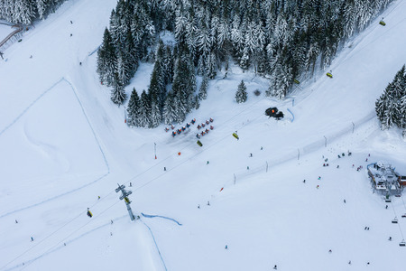 aerial view of the winter  time in mountains  near Stronie Slaskie town in Polandの写真素材