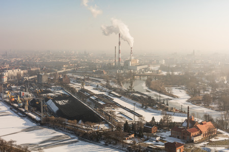aerial view of winter Wroclaw city in Polandの写真素材