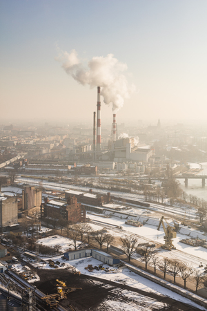 aerial view of winter Wroclaw city in Polandの写真素材