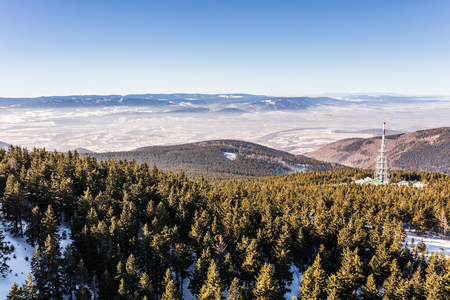 aerial view of the winter time Czarna Gora mountain in Polandの写真素材