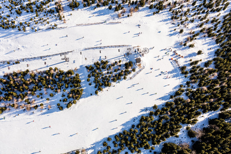 aerial view of the winter time Czarna Gora mountain in Polandの写真素材