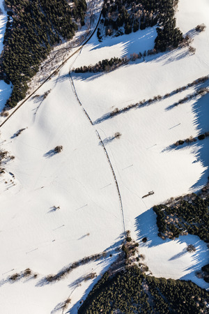 aerial  view of the mountain winter forest in Czech Republic near Jesionik townの写真素材