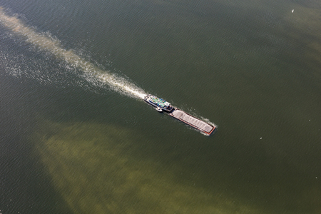 aerial view of the barge on the lake in Polandの写真素材