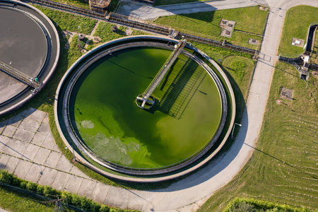 aerial view of sewage treatment plant in Polandの写真素材