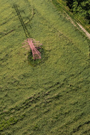 aerial view of the harvest fields in Polandの写真素材
