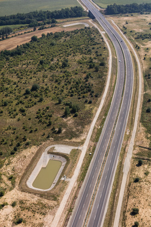 aerial view of the road near Nysa town in Polandのeditorial素材