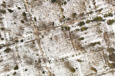 aerial view of the winter  graveyard in wroclaw city in Polandの写真素材
