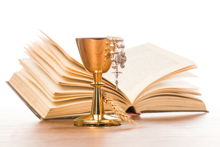communion chalice on the tableの写真素材