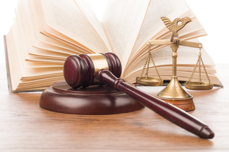 lawyer gavel on the tableの写真素材