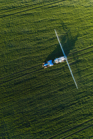 aerial view of the harvest fields near Nysa city in Polandの写真素材