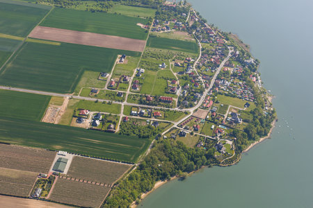 Aerial view of the  Glebinow village near Nysa city in Polandの写真素材
