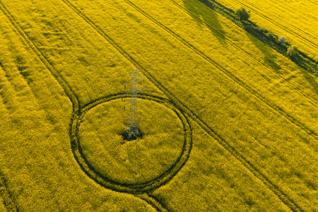 aerial view of the harvest fields near Nysa city in Polandの写真素材