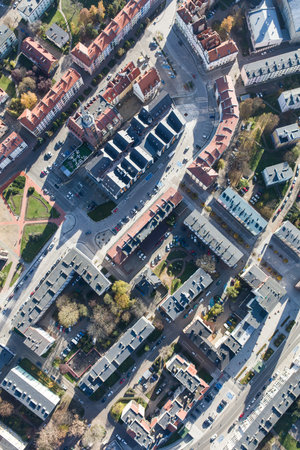 Aerial view over the Nysa city center in Polandの写真素材