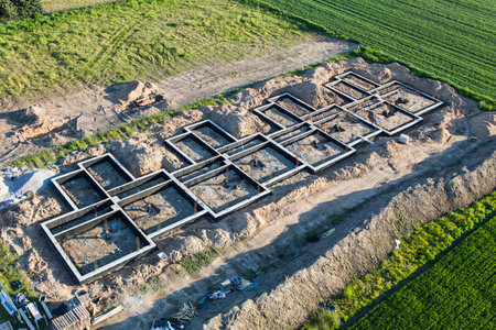aerial view of the building site in the village near Nysa city in Polandの写真素材