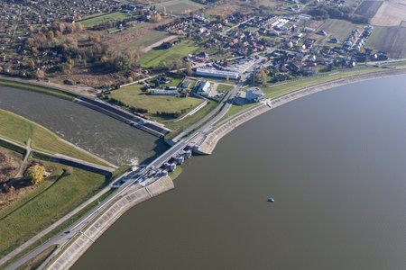 Aerial view over the Nysa city center in Polandの写真素材