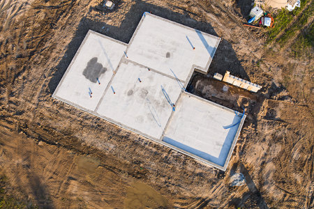 aerial view of the building site in the village near Nysa city in Polandの写真素材