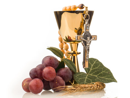 communion chalice on the tableの写真素材