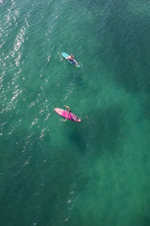 aerial view of the people  board swimmingの写真素材