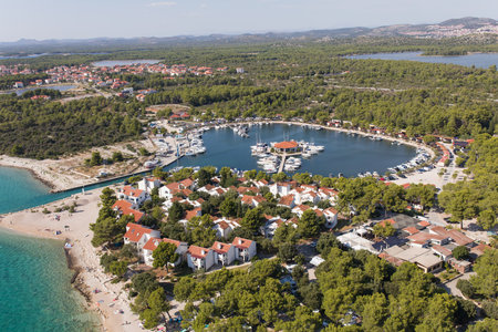 aerial view of the Croatia coastline near Sibenik city.の写真素材