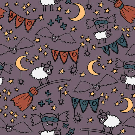 Halloween illustration vector collection. Cute clip art set in spooky theme. Autumn October holiday seasonal graphic elements design.のイラスト素材