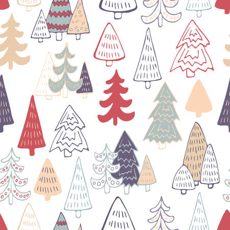 Cute Christmas trees seamless pattern. Vector illustrationのイラスト素材