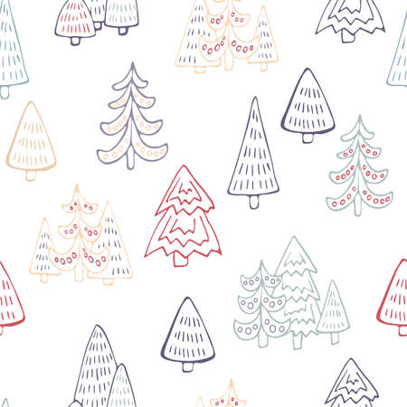 Cute Christmas trees seamless pattern. Vector illustrationのイラスト素材