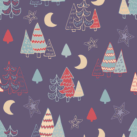 Cute Christmas trees seamless pattern. Vector illustrationのイラスト素材