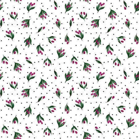 Seamless pattern with branches and berries. Watercolor handmade illustrations.の写真素材