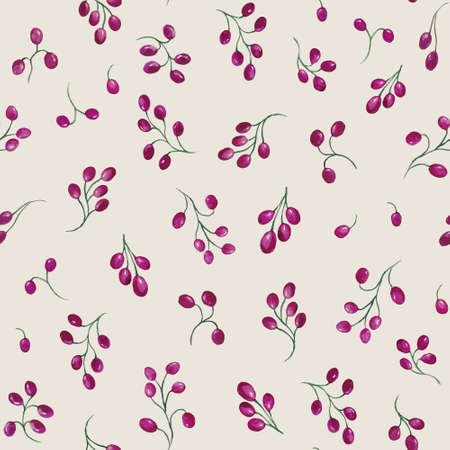 Seamless pattern with berries. Watercolor handmade illustrations.の写真素材
