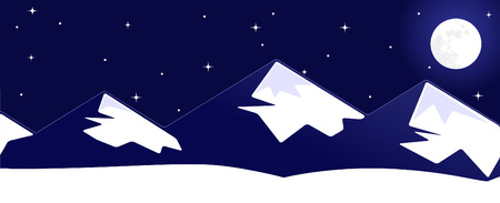 vector illustration of night mountain view in winter timeのイラスト素材