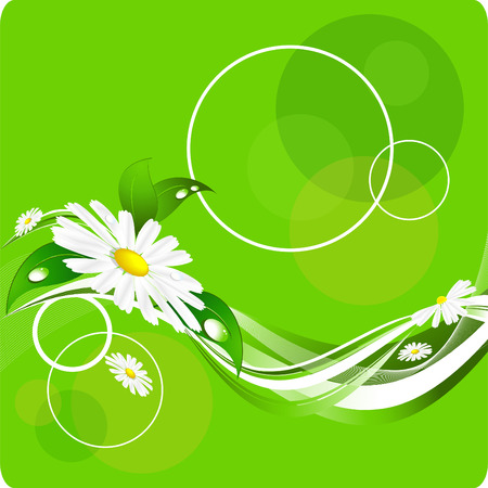 green vector floral background with chamomiles and linesのイラスト素材